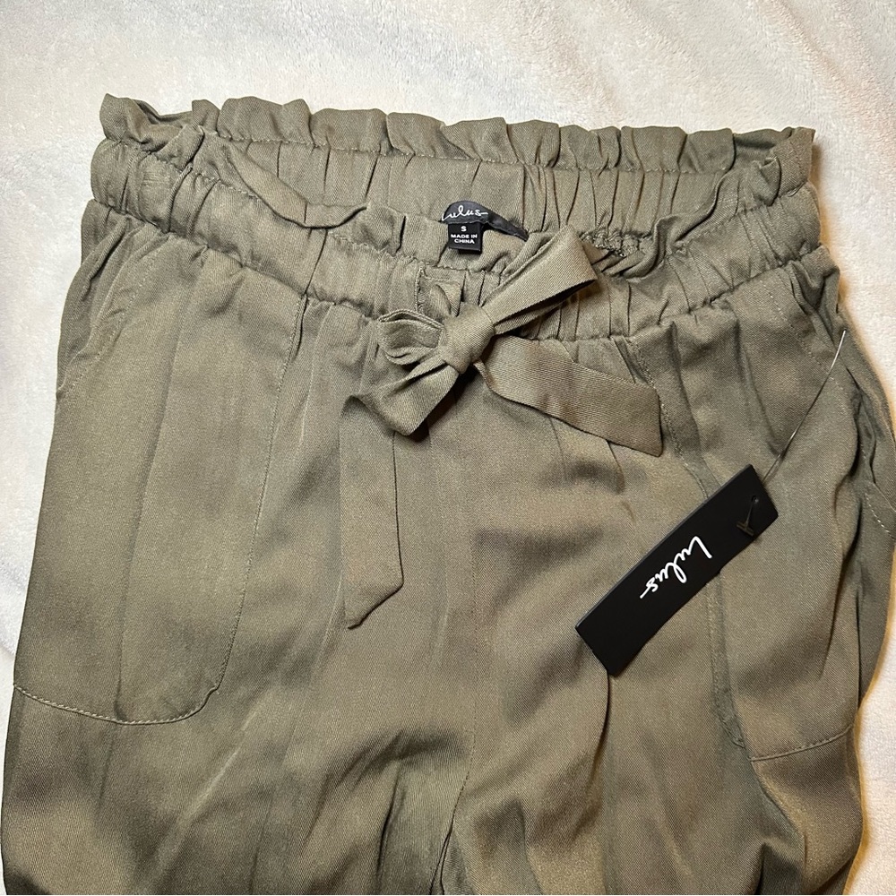 NWT Lulus  Sebastian Olive Green Tie Waist Pants - Picture 11 of 13